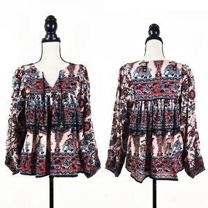 🦋LAST🦋 NWT Blue Boheme Luna Printed Blouse, Blue/Red